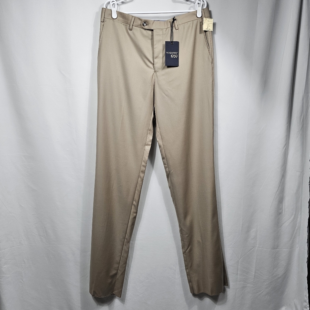 NWT Vigano 1959 Boyds Philadelphia Dress Pants Trouser Size 36 Tan Flat Front